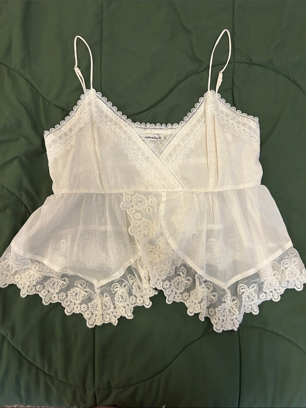 Abercrombie & Fitch Lace-Trim Sheer Cami in Cream